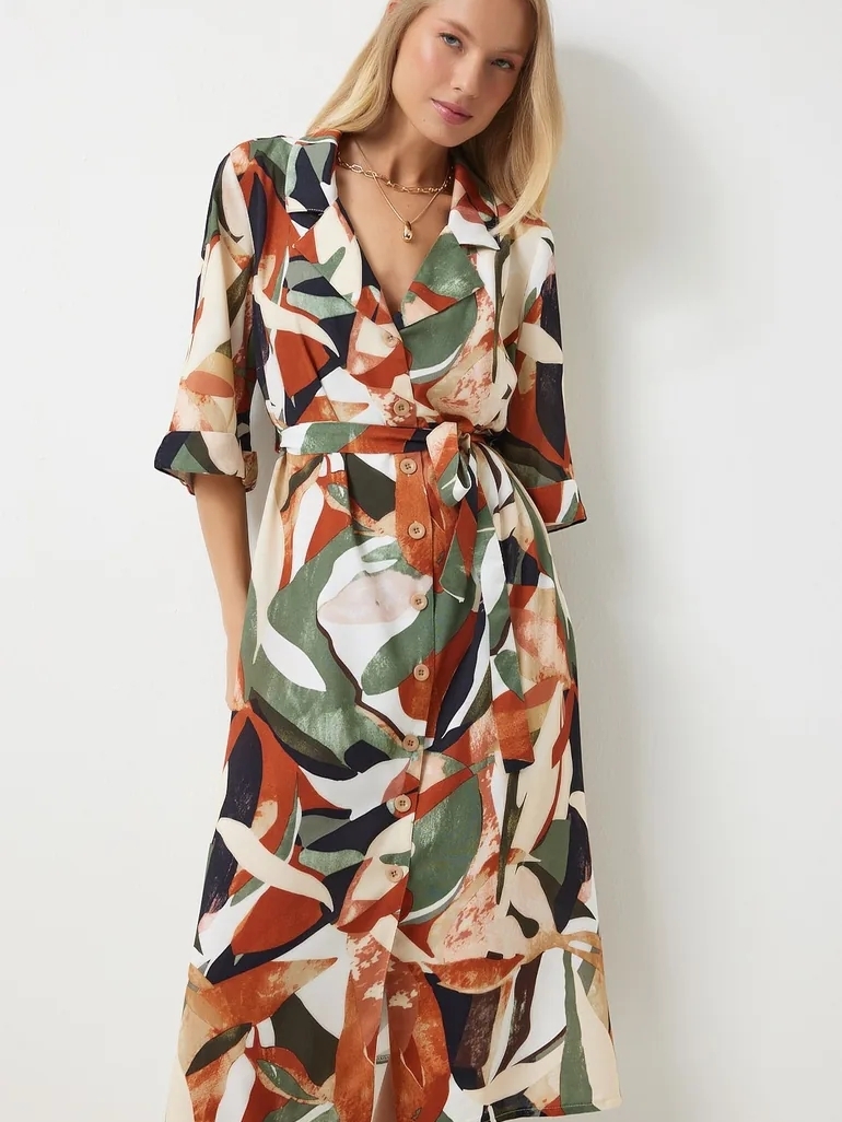 One33 Social Floral Tie-Waist Shirt Dress In Green